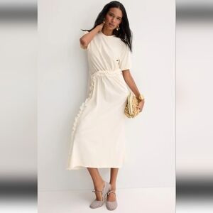 Cream Ruffle-Trim Midi Dress - Elegant Women's Dress